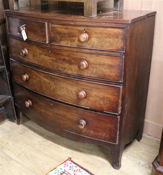 An early 19th century mahogany five drawer bowfront chest W.105cm